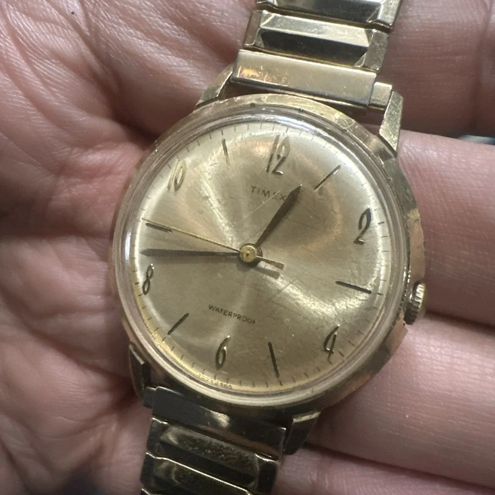 Works VTG 1965 Timex Marlin Waterproof Gold Men's watch Manual Wind 34mm 7.5